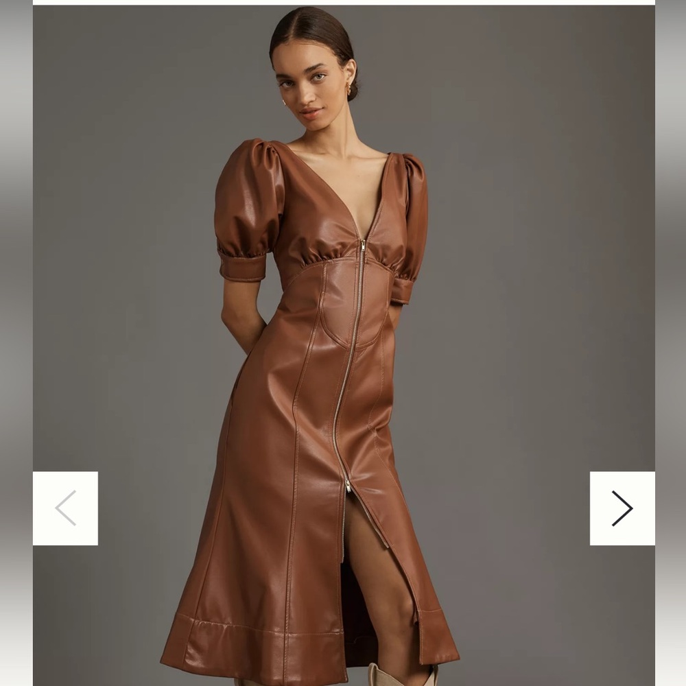 Anthropologie Brown Faux Leather Midi Dress